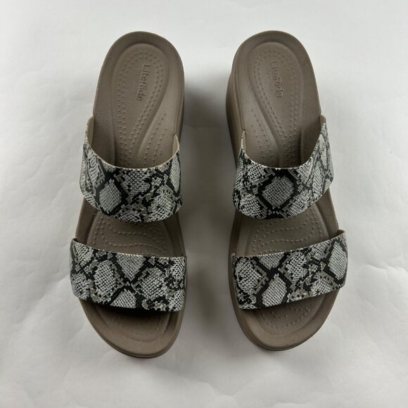 Crocs Beige Snake Print Brooklyn Mid Wedge Strappy Sandal W10 - Picture 6 of 7